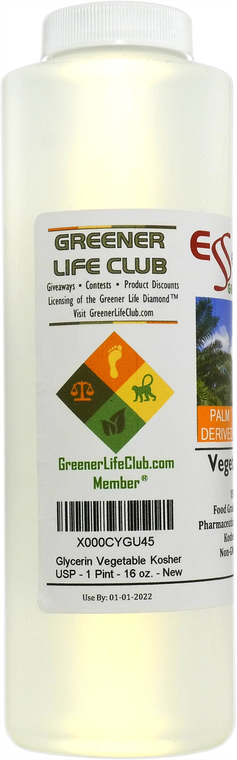 Glycerin Vegetable - 1 Pint (21.5 oz. net wt) - Non GMO - Sustainable Palm Based - USP - KOSHER