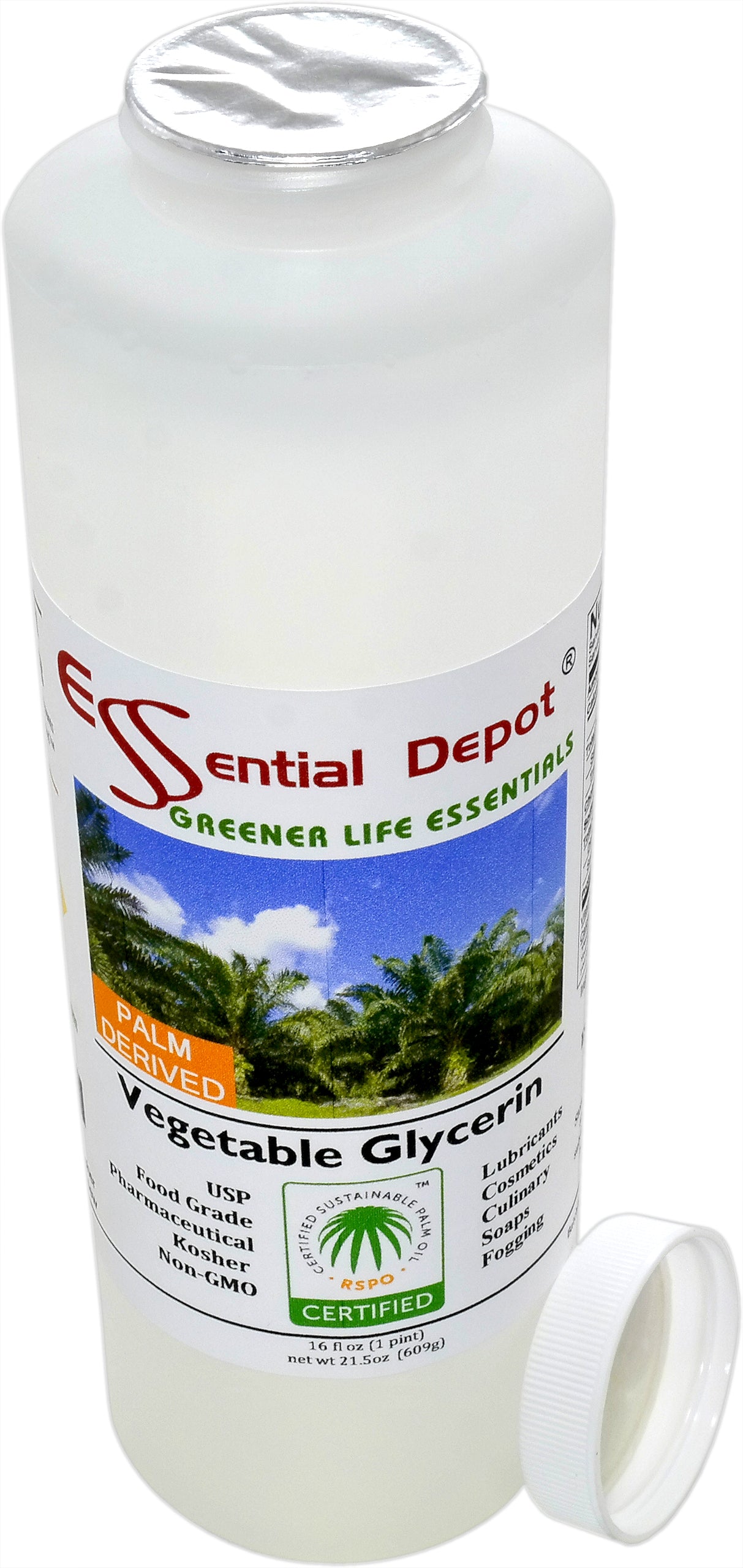 Glycerin Vegetable - 1 Pint (21.5 oz. net wt) - Non GMO - Sustainable Palm Based - USP - KOSHER