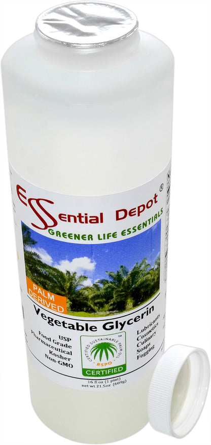 Glycerin Vegetable - 1 Pint (21.5 oz. net wt) - Non GMO - Sustainable Palm Based - USP - KOSHER