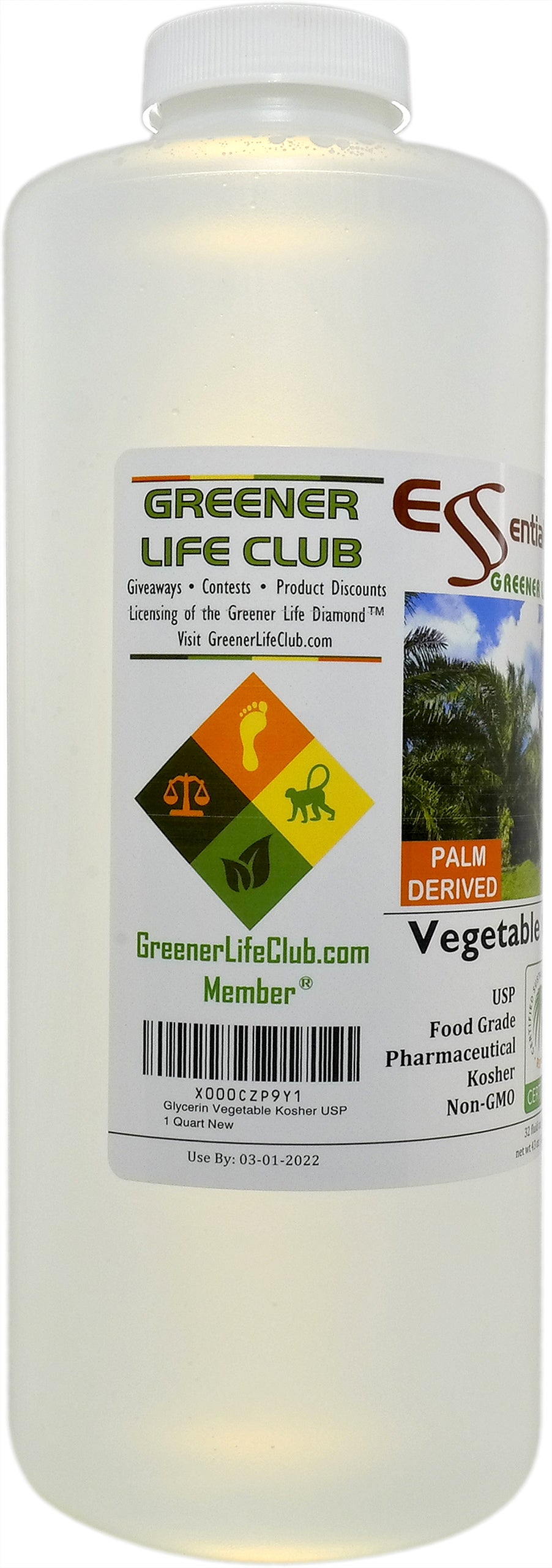 Glycerin Vegetable - 5 Quarts (43 oz. net wt per container) - Non GMO - Sustainable Palm Based - USP