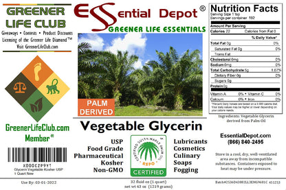 Glycerin Vegetable - 5 Quarts (43 oz. net wt per container) - Non GMO - Sustainable Palm Based - USP
