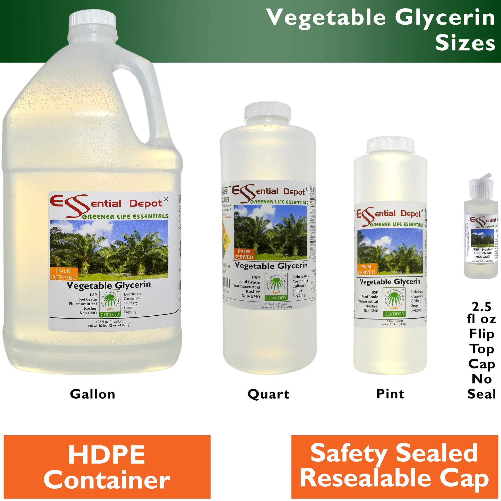 Glycerin Vegetable - 2.5 oz - Non GMO - Sustainable Palm Based - USP - KOSHER - Pharmaceutical Grade