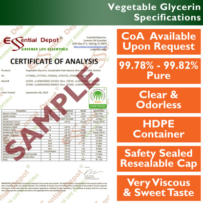 Glycerin Vegetable - 5 Quarts (43 oz. net wt per container) - Non GMO - Sustainable Palm Based - USP