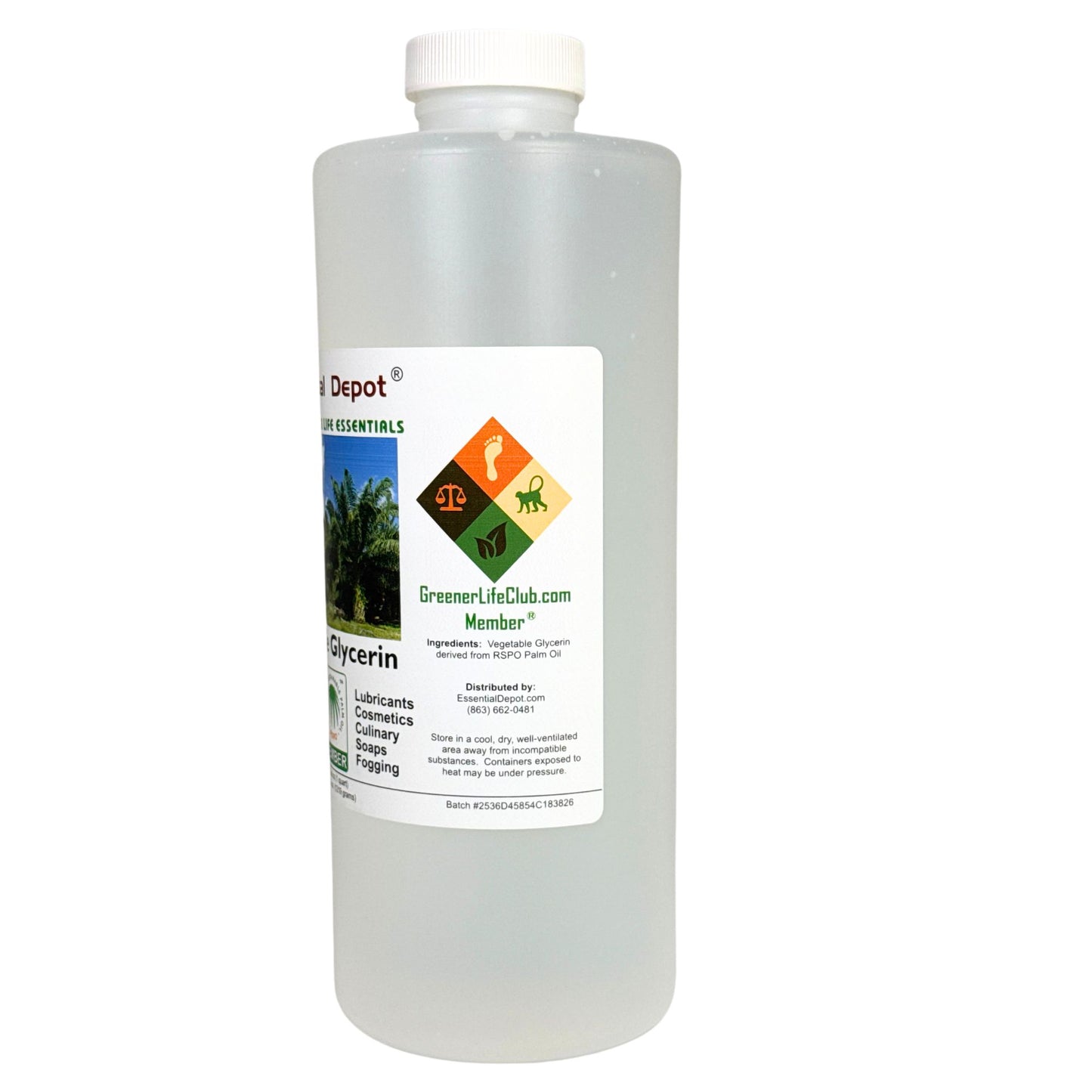 Glycerin Vegetable - 1 Quart (43 oz. net wt) - Non GMO - Sustainable Palm Based - USP - KOSHER