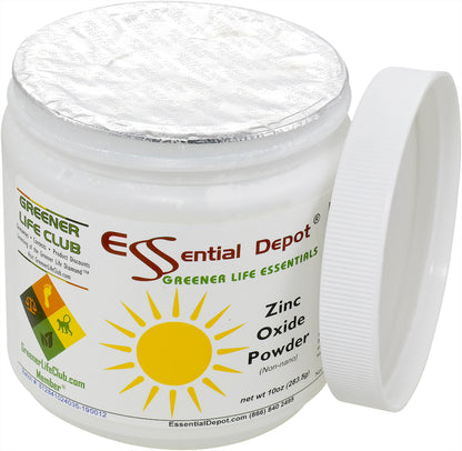 Zinc Oxide Powder - 10 oz - Non Nano ASTM D-4295 - safety sealed HDPE container with resealable lid