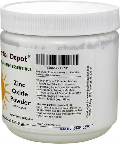 Zinc Oxide Powder - 10 oz - Non Nano ASTM D-4295 - safety sealed HDPE container with resealable lid