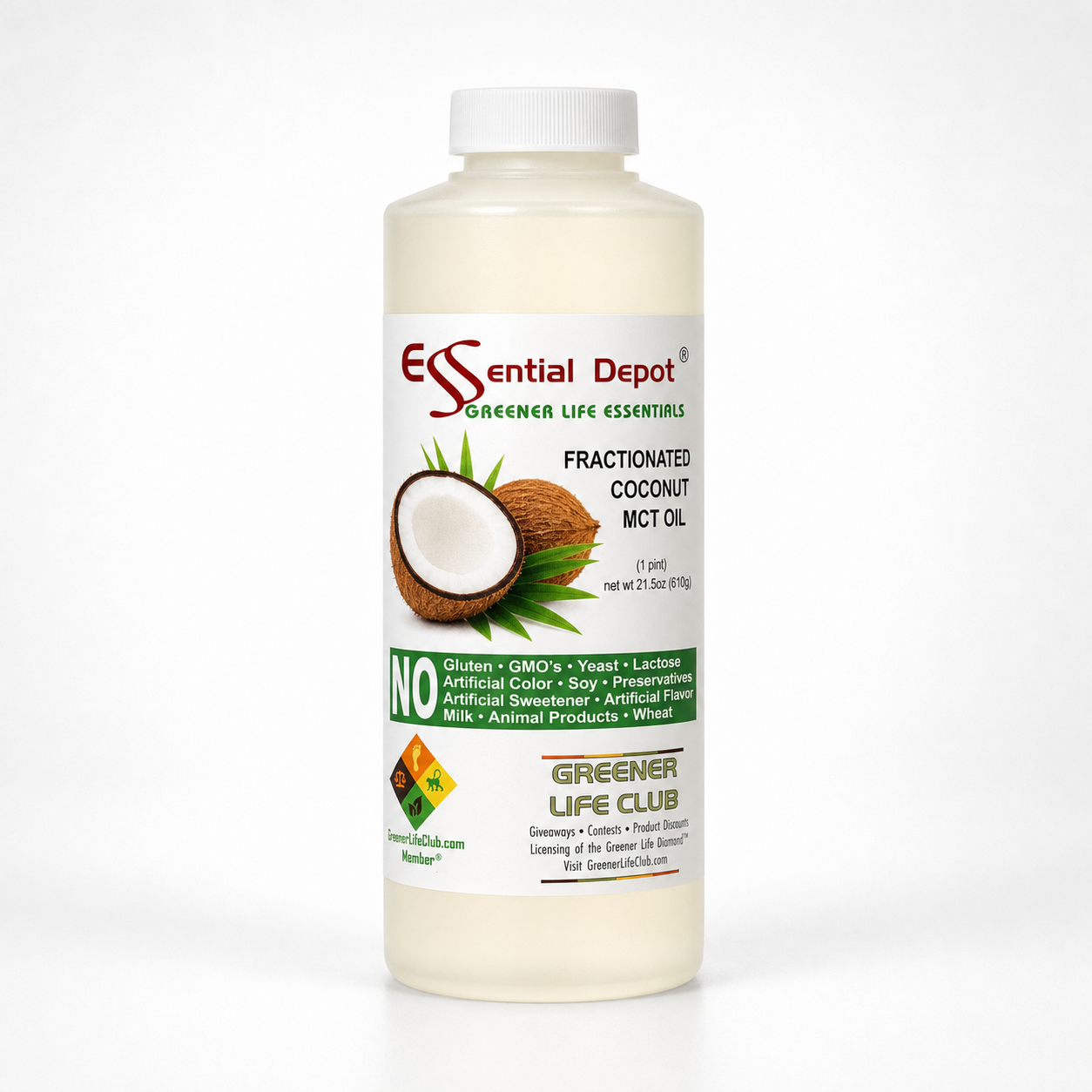 Coconut Oil - MCT Oil - Fractionated - Liquid - C6, C8, C10 - 1 Quart - Food Grade - Non GMO