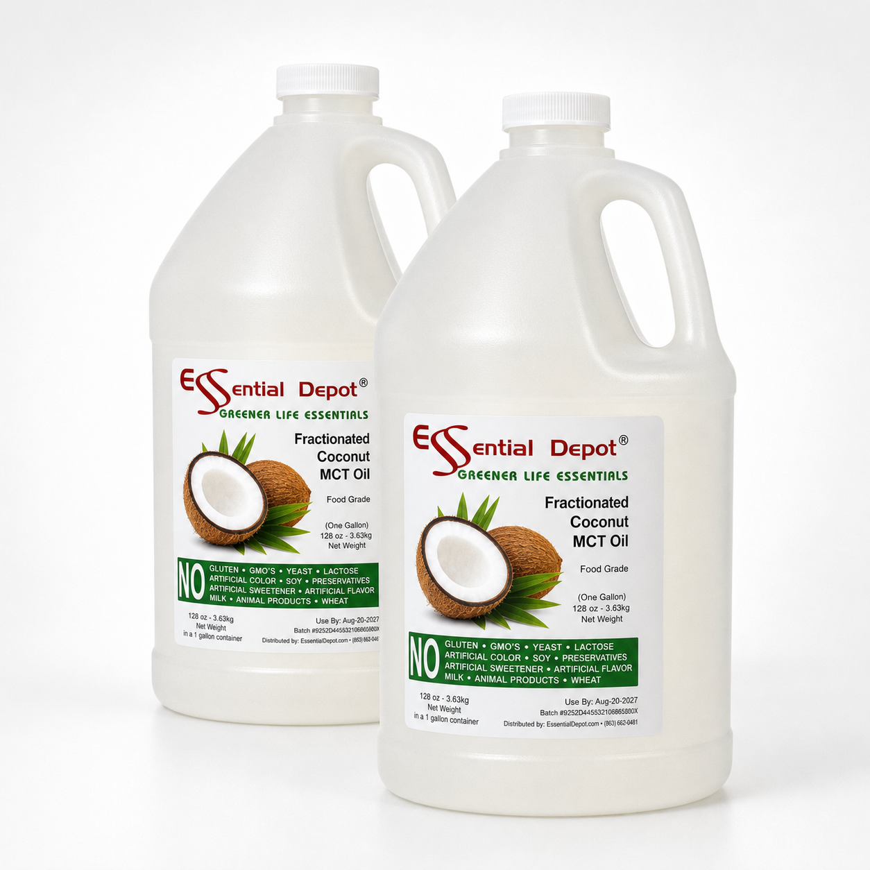 Coconut Oil - MCT Oil - Fractionated - Liquid - C6, C8, C10 - 2 x 1 Gallon - Food Grade - Non GMO
