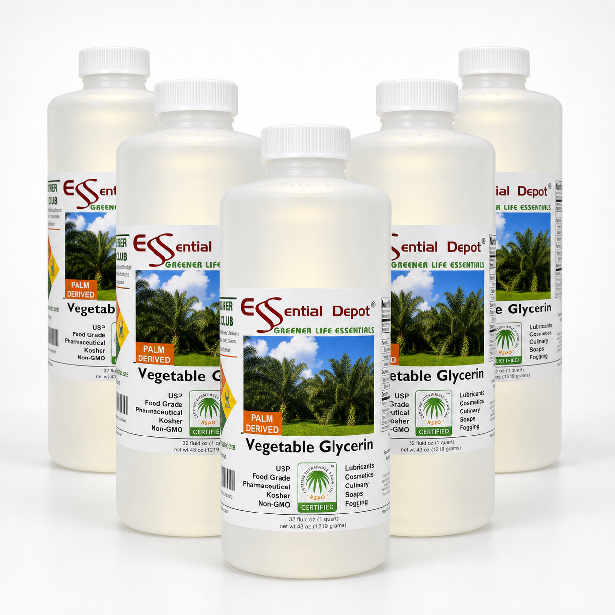 Glycerin Vegetable - 5 Quarts (43 oz. net wt per container) - Non GMO - Sustainable Palm Based - USP