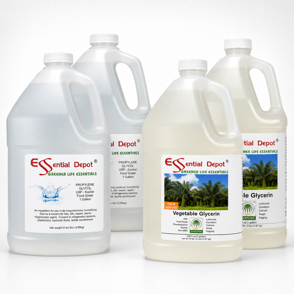glyCUBE - 2 Gal Propylene Glycol & 2 GaL - PALM DERIVED Vegetable Glycerin - FOOD GRADE - USP