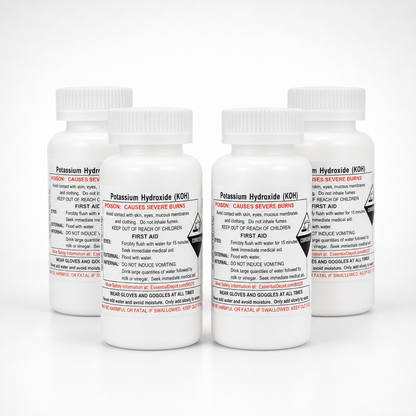 Potassium Hydroxide Flakes KOH, Caustic Potash Anhydrous KOH Dry - 1 lb - 4 x 4 oz. Bottles