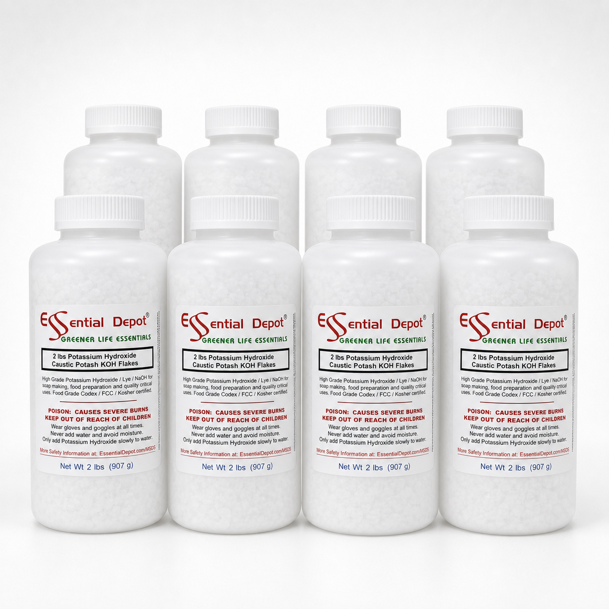 Potassium Hydroxide Flakes KOH, Caustic Potash Anhydrous KOH Dry - 16 lbs - 8 x 2lb Bottles