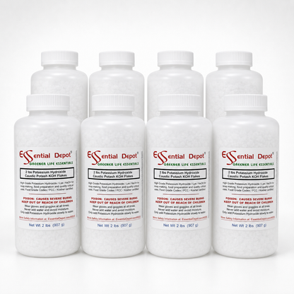 Potassium Hydroxide Flakes KOH, Caustic Potash Anhydrous KOH Dry - 16 lbs - 8 x 2lb Bottles