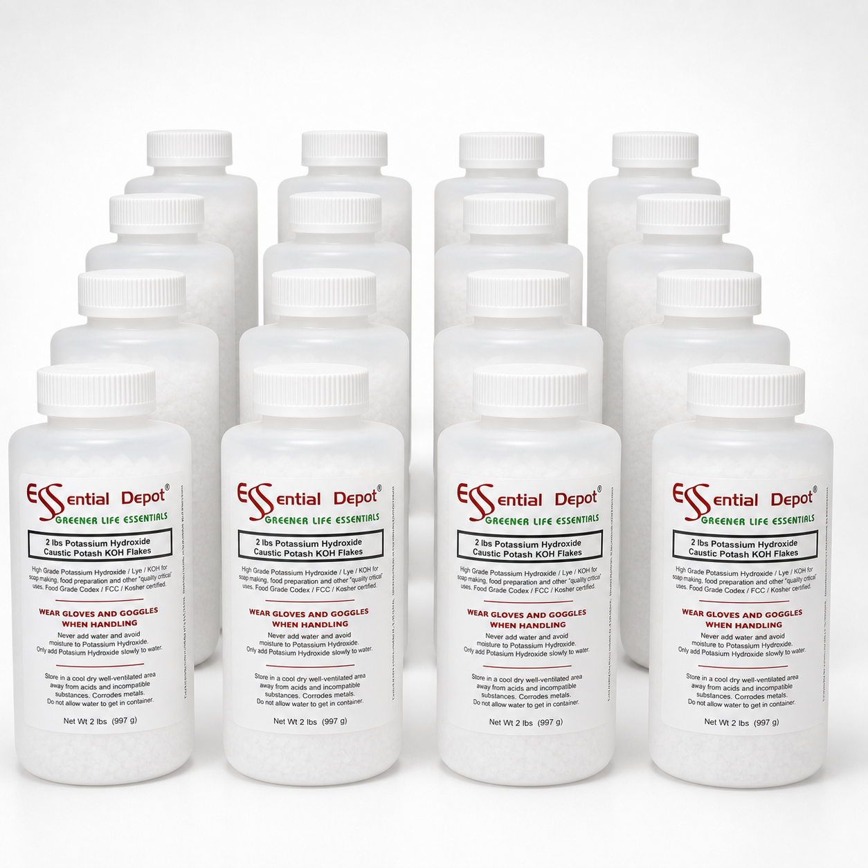 Potassium Hydroxide Flakes KOH, Caustic Potash Anhydrous KOH Dry - 32 lbs - 16 x 2lb Bottles