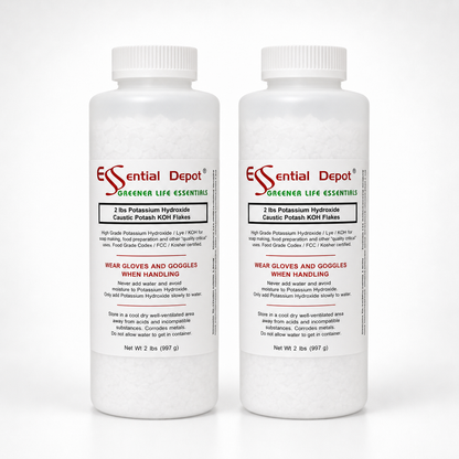 Potassium Hydroxide Flakes KOH, Caustic Potash Anhydrous KOH Dry - 4 lbs - 2 x 2lb Bottles
