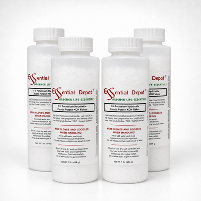 Potassium Hydroxide Flakes KOH, Caustic Potash Anhydrous KOH Dry - 4 lbs - 4 x 1lb Bottles