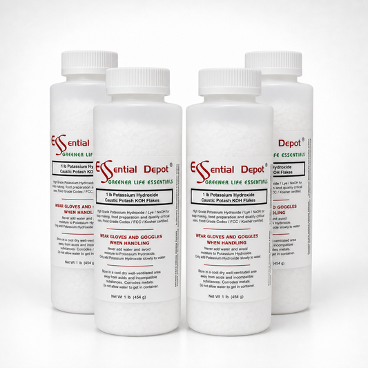 Potassium Hydroxide Flakes KOH, Caustic Potash Anhydrous KOH Dry - 4 lbs - 4 x 1lb Bottles