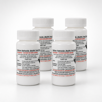 Sodium Hydroxide Lye - Food Grade - USP - 1.25 lb - 4 x 5 oz. Bottles