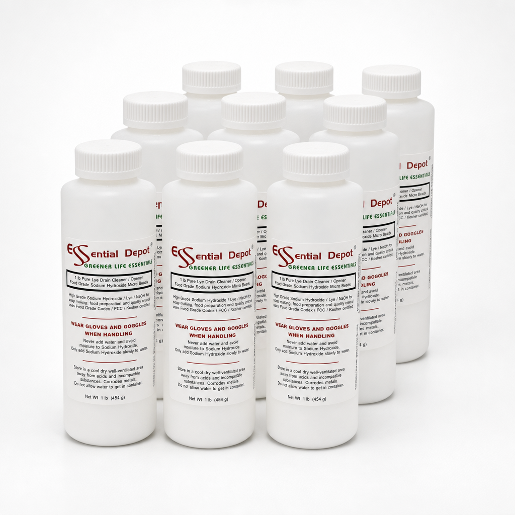 Sodium Hydroxide Lye Micro Beads - Food Grade - USP - 9 lbs - 9 x 1lb Bottles