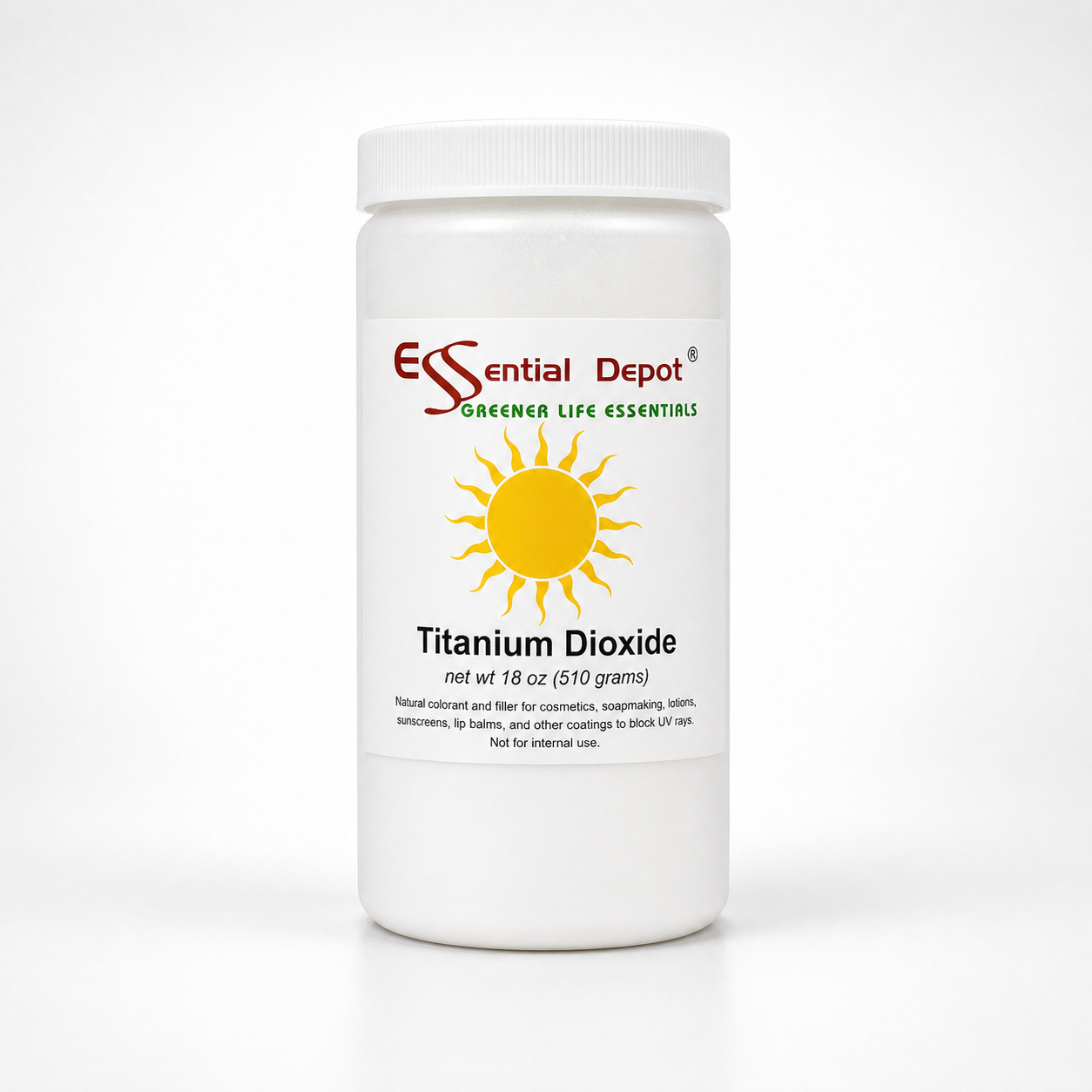 Titanium Dioxide Powder - 18 oz - TiO2 - Non Nano - safety sealed HDPE container with resealable lid